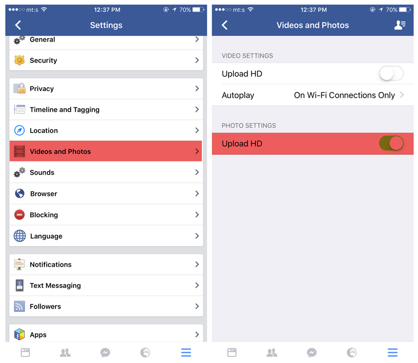 fb photo settings ios